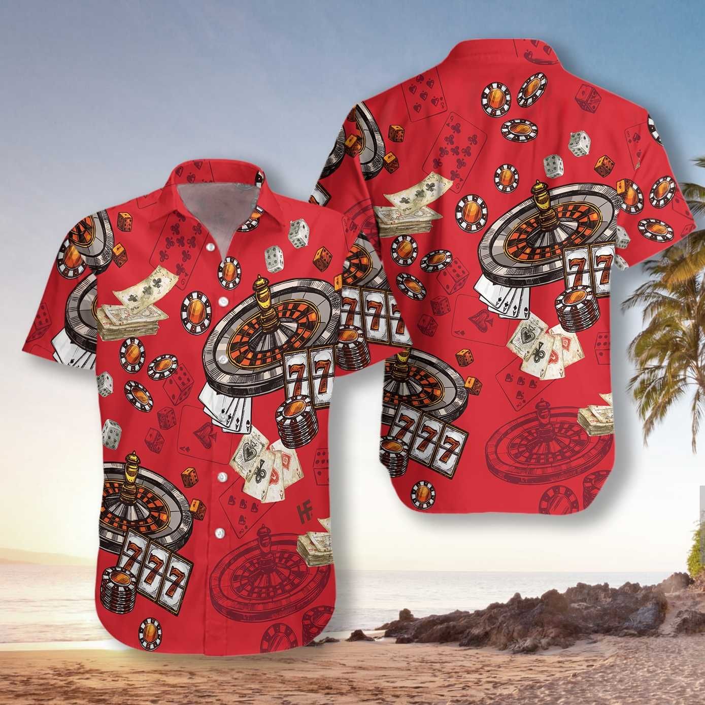 Felacia [Hawaii Shirt] Casino Red Hawaiian Aloha Shirts-ZX0345
